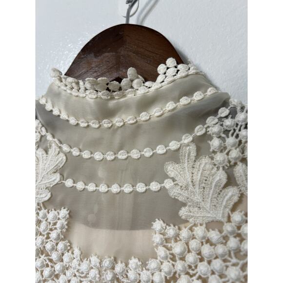 VTG 1970s Wedding Dress Empire Waist Sz Small High Neck Boho Ivory Hippie - Picture 14 of 16